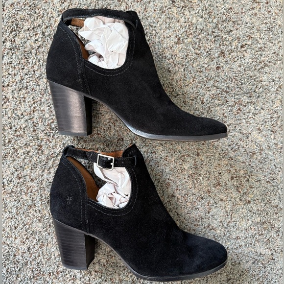 Frye Meghan Suede Ankle Booties Black Heel Women US 8B - Picture 9 of 13